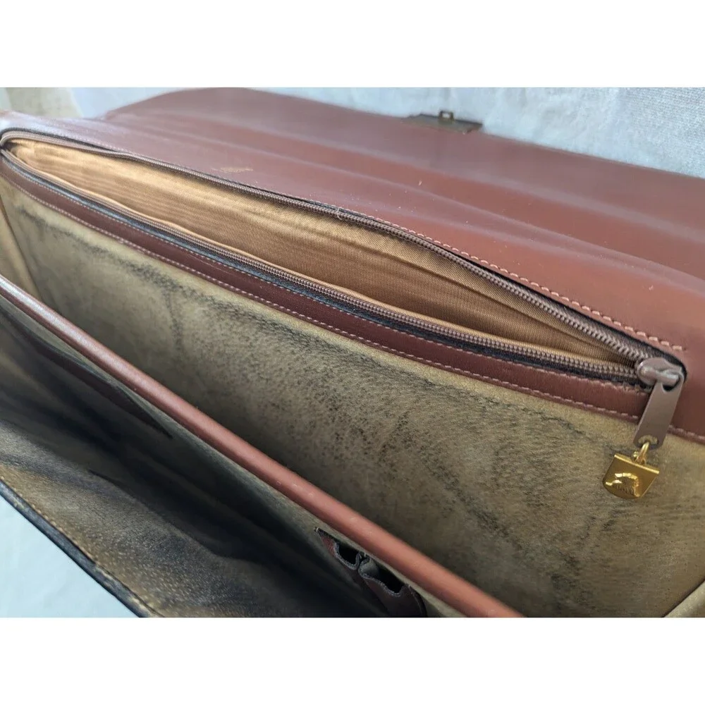 Vintage Mark Cross Leather Briefcase Mens Brown Italy Flap Lock Attache Bag